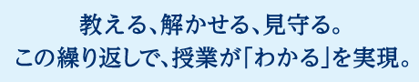 教える、解かせる、見守る。この繰り返しで、授業が「わかる」を実現。